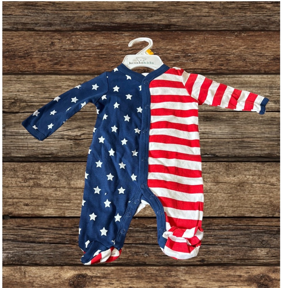 Koala Kids Newborn My First 4th of July Stars Stripes Sleeper Bib Set Americana